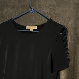 Michael Kors Black Short Sleeve Top with Ladder Sleeve Design